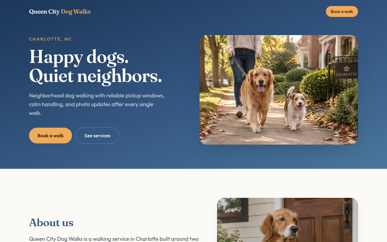 Queen City Dog Walks website